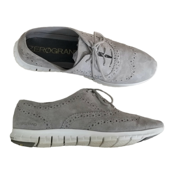 Cole Haan ZEROGRAND Women 9.5B Grey Suede Perforated Oxford Wingtip Shoes W14477 - Picture 1 of 12